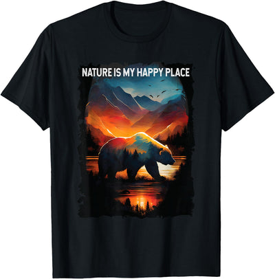 Nature Is My Happy Place bear hiking camping mountains T-Shirt