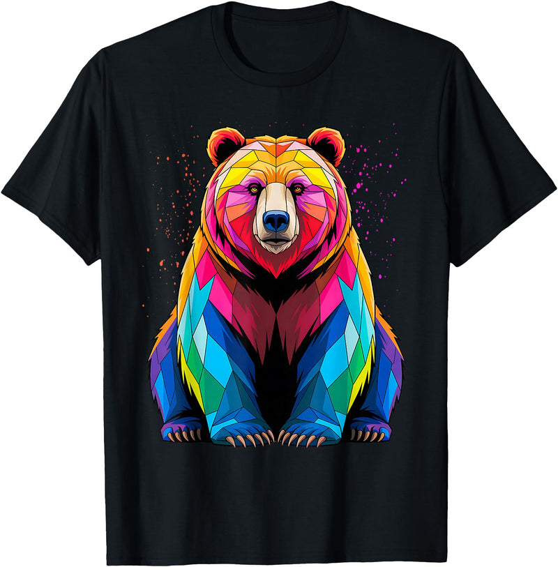Bear Lover Gift Co. Polar Bear Polygon Animal Art Colorful Graphic Polar Bear T-Shirt - Black