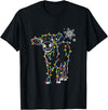 Cow Christmas Light Tree Cow Xmas Snow Lover T-Shirt - Black