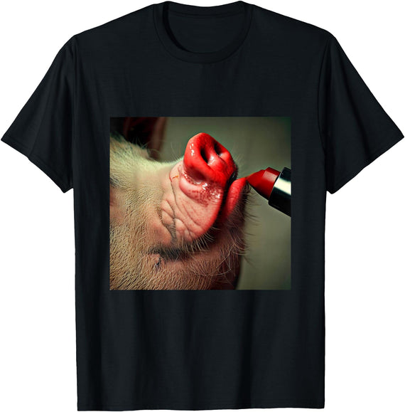 Special Lipstick Gifts Lipstick on a Pig Slogan T-Shirt - Black