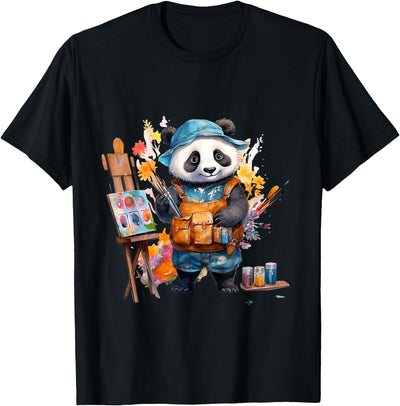 Whimsical Panda Bear Painting Artist Watercolor Paint Panda T-Shirt