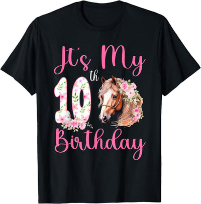 Horse Themed 10th Birthday Party Gift For Girls It's My 10th Birthday Party 10 Year Old Bday Horse Lover T-Shirt