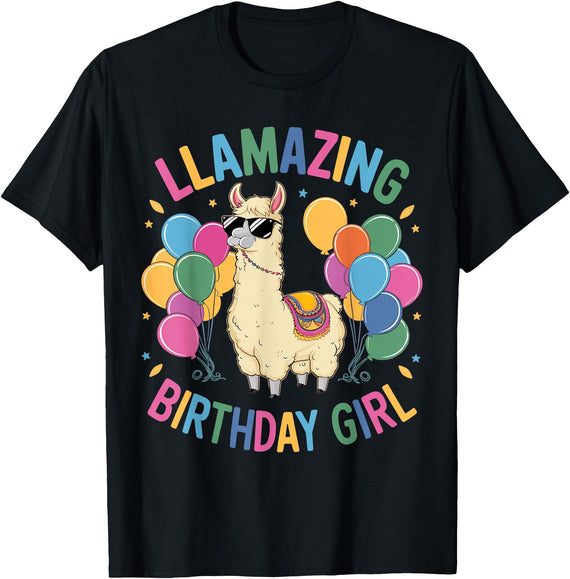 Llamazing Birthday Gifts Llama Llama Birthday LLamazing Party Llama Balloons T-Shirt - Black