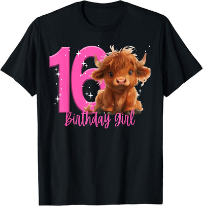 Nyc 16th Birthday Highland Cow Party Girl Teenager Sweet T-Shirt