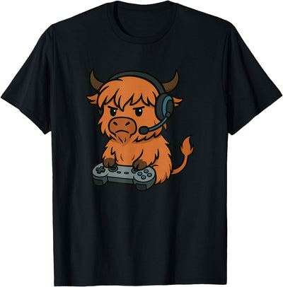 Highland Cow Gamer Gaming Retro Videogames Boys Girls Kids T-Shirt
