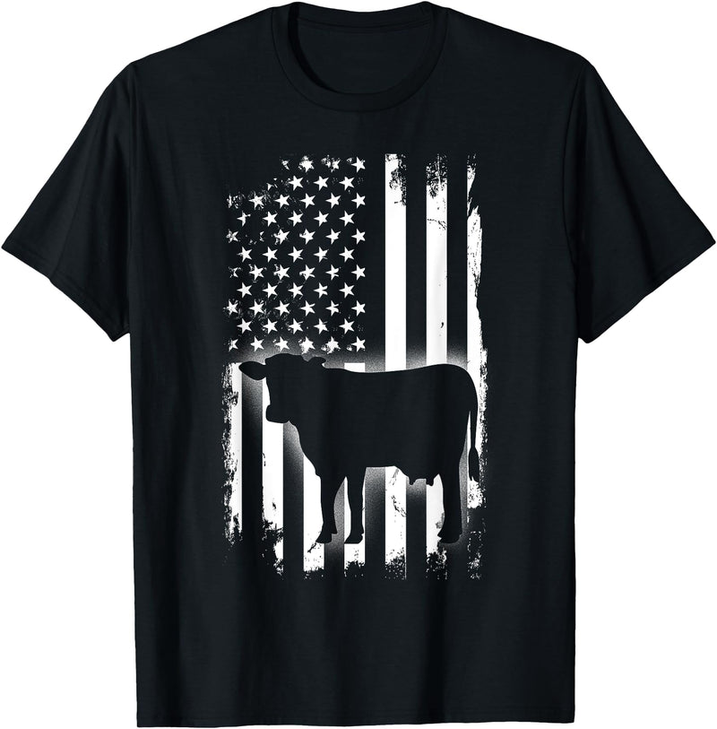 Cows USA American Flag Vintage Cow American Flag Farm Animal Patriotic Farmer T-Shirt for Women Kids Men - Black