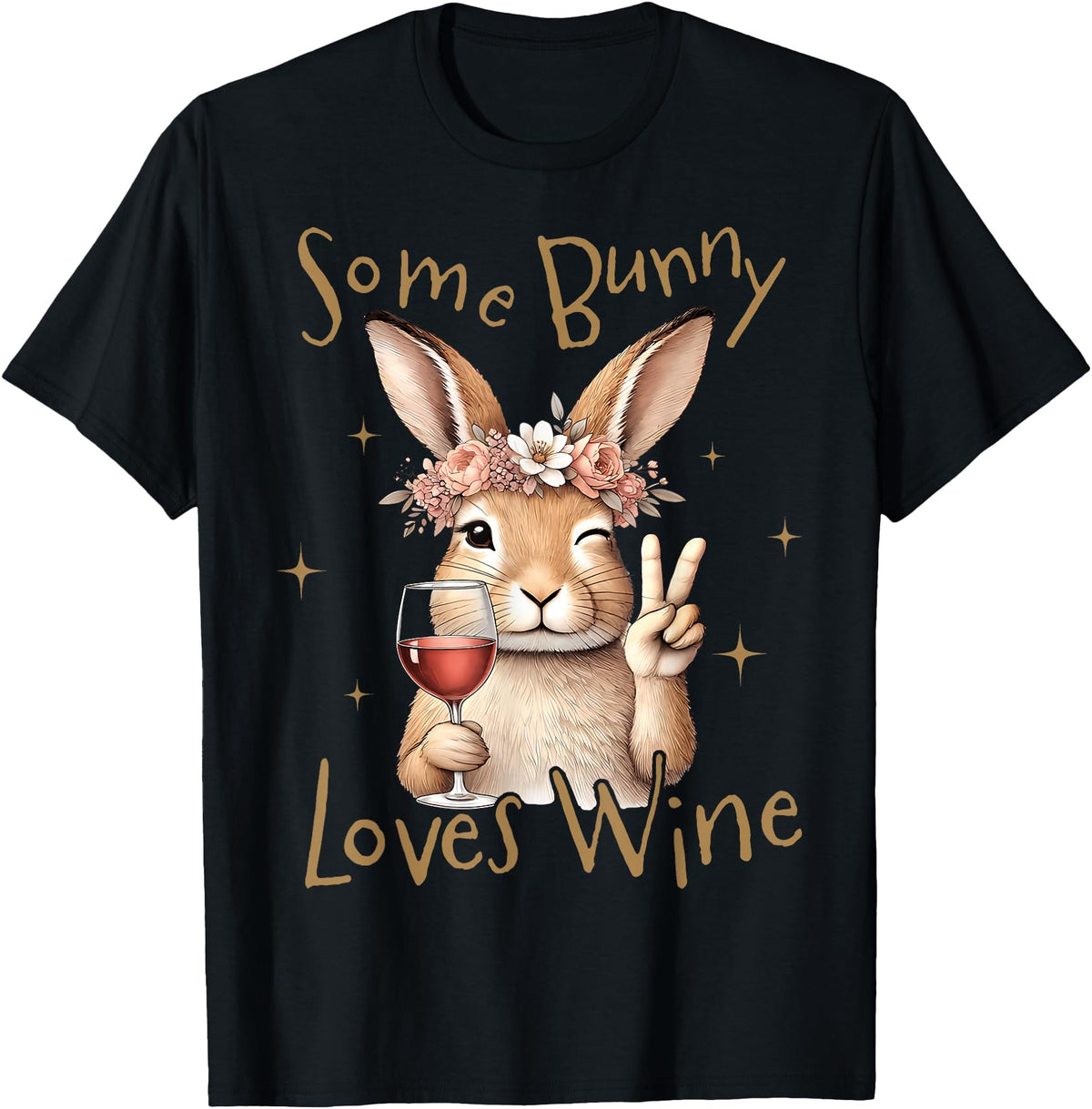 Cute Rabbit Lover Bunny Graphic T-Shirt (Navy Blue) in Black