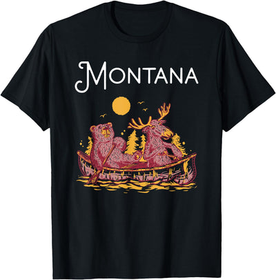 Montana Funny Canoe Moose Elk Bear Lake Canoeing T-Shirt