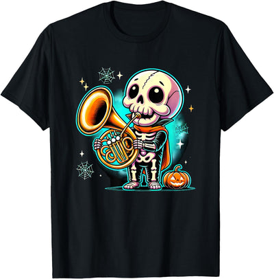 French Horn Halloween Costume Tees Halloween Skeleton French Horn T-Shirt