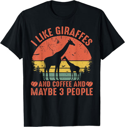 Retro Vintage I Like Giraffes and Coffee and Maybe 3 People T-Shirt