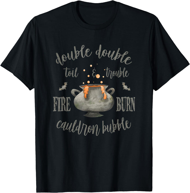 Retro Halloween Gifts and Apparel Double Double Toil and Trouble Halloween Witch Gothic T-Shirt - Black