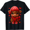 Coquette Bow Highland Cow Valentine Women Girls. Highland Cow Valentines Day Funny Hearts Valentine Cow Women T-Shirt - Black