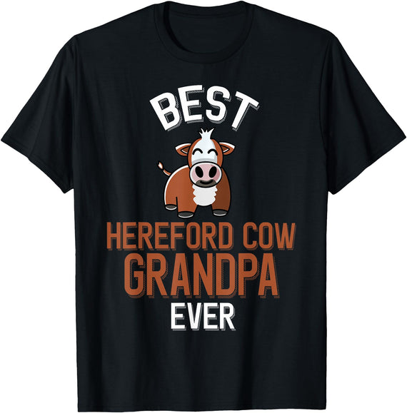 Cute Hereford Cow Lover Apparel Best Hereford Cow Grandpa Ever Cute Cattle T-Shirt - Black