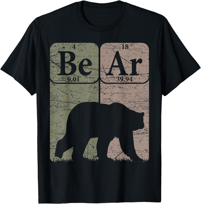 Bear Periodic Chemistry Elements Retro Arctophile Bear Periodic Table Elements Grizzly Bear Vintage Arctophile T-Shirt - Black