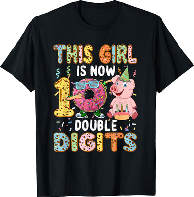 Girl Costume 10 Double Digits Funny 10th Birthday Pig T-Shirt