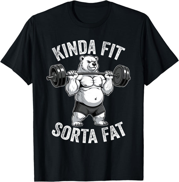 Iron Jungle Apparel Kinda Fit Sorta Fat Polar Bear Gym Weightlifting Workout T-Shirt - Black