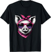 Fashionable Animals Wearing Pink Bandanas Pig Wearing A Pink Bandana Headband And Sunglasses T-Shirt - Black