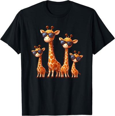Giraffe Family Sunglasses Safari Zoo Lover Cartoon Giraffes T-Shirt