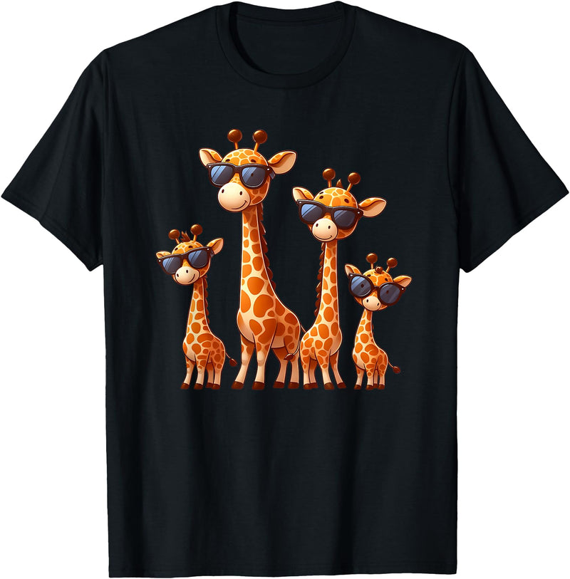 Zoo Family Funny Giraffe Animal Lovers Gifts Giraffe Family Sunglasses Safari Zoo Lover Cartoon Giraffes T-Shirt - Black