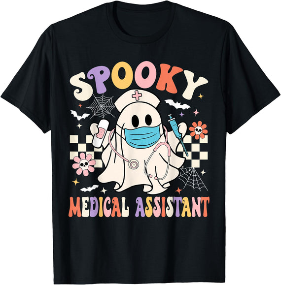 Halloween Spooky Medical Assistant MA CMA Nurse Spooky Medical Assistant Ghost Medical Assistant Halloween T-Shirt - Black