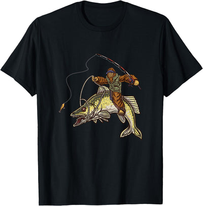 Walleye Fishing Sauger Hunting Bigfoot Fishermen T-Shirt