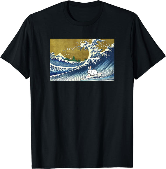 Funny Retro Vintage Surfing a Great Wave Pet Rabbit Lover Hoodie in Black