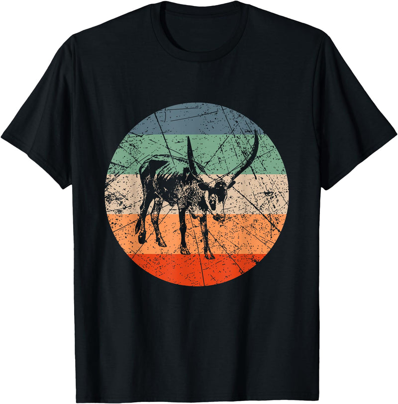 Retro Watusi Gift for Men, Women, Dad & Mom Retro Cow Silhouette - Cattle Farmer Vintage Watusi T-Shirt - Black