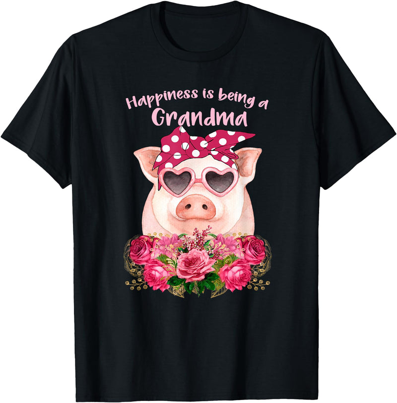 The Sassy Pig Happiness Is Being A Grandma Cute Pig Shirt Gift For Grandma T-Shirt - Black
