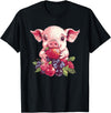 Cute Pig Eating Strawberries And Berries Fun Adorable Pig With Strawberries And Berries T-Shirt - Black