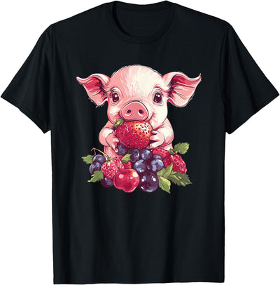 Adorable Pig With Strawberries And Berries T-Shirt