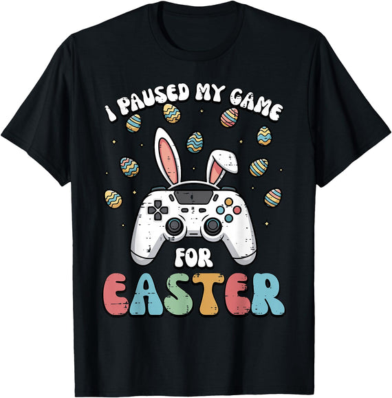 Paused My Game for Easter Funny Gaming Gamer Men Boys Kids T-Shirt in Black