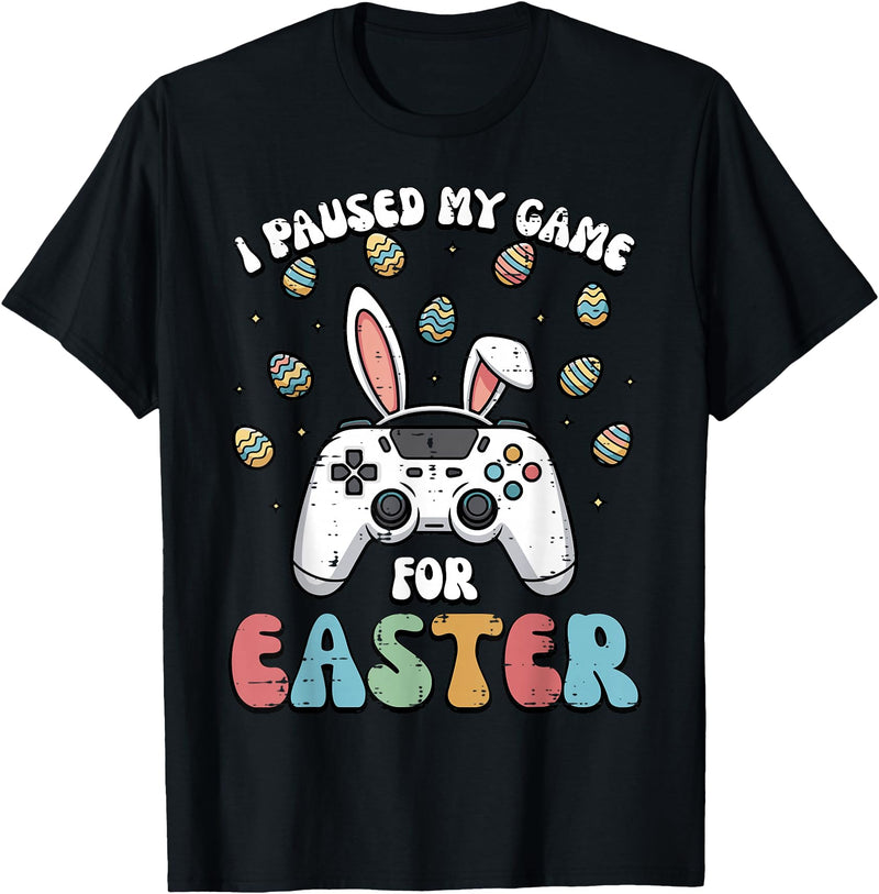 Paused My Game for Easter Funny Gaming Gamer Men Boys Kids T-Shirt in Black