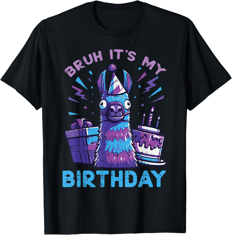 Birthday Party Shirts For Men Women Kids Bruh Its My Birthday Llama Pinata Bday Party Men Women Kids T-Shirt - Black
