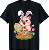 Happy Easter Pig Animal Happy Easter Women Girls Kids Easter Egg Basket Easter Pig T-Shirt - Black