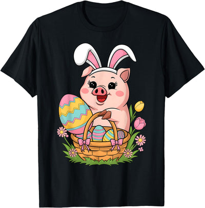 Happy Easter Women Girls Kids Easter Egg Basket Easter Pig T-Shirt