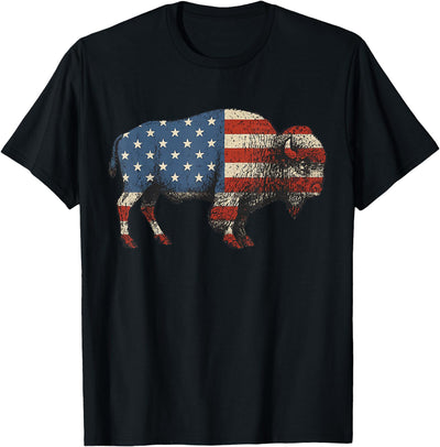 Cow Bison Usa American Flag Patriotic United States T-Shirt