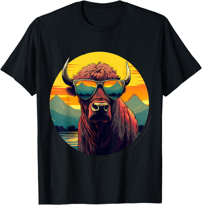 Cow Safari Animal Art Buffalo Sunglasses Colorful Portrait T-Shirt