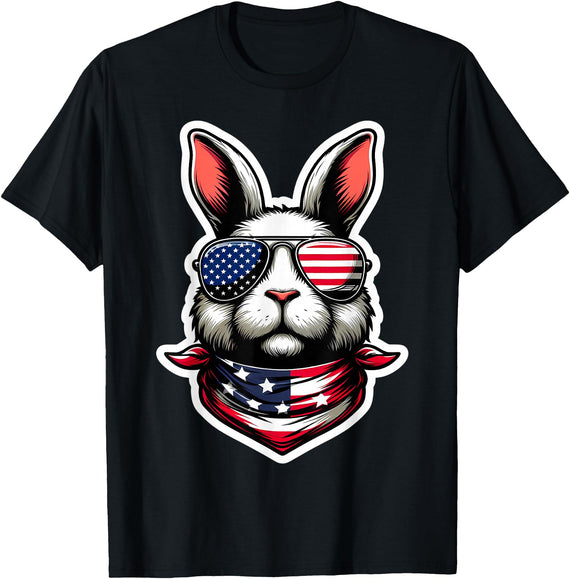 Bunny Rabbit 4th of July American Independence Day USA Hare T-Shirt in Black