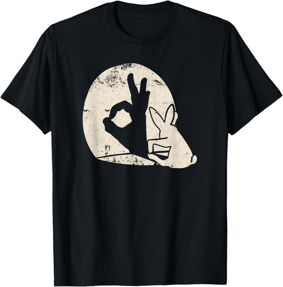 Rabbit Hand Shadow Puppet Bunny Animal Shadow T-Shirt in Black