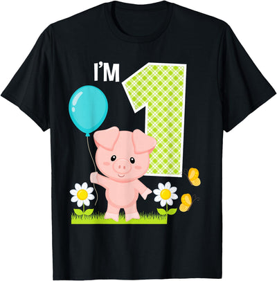 Pig 1st Birthday Girl 1 Year Old Birthday Cute Piglet Bday T-Shirt