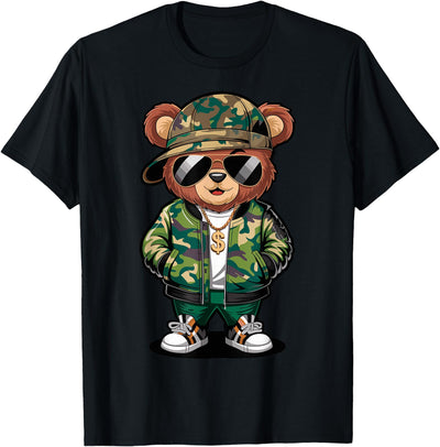 Hip Hop Teddy Bear Camouflage Rap Music T-Shirt