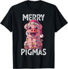 The Weird Shop Merry Pigmas Pig Christmas Santa Pig Xmas Lights Farmer Gift T-Shirt - Black