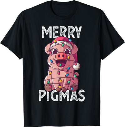 Merry Pigmas Pig Christmas Santa Pig Xmas Lights Farmer Gift T-Shirt