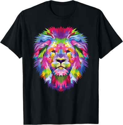 Cute Rainbow Lion Head Vibrant Jungle Lion Celebration T-Shirt