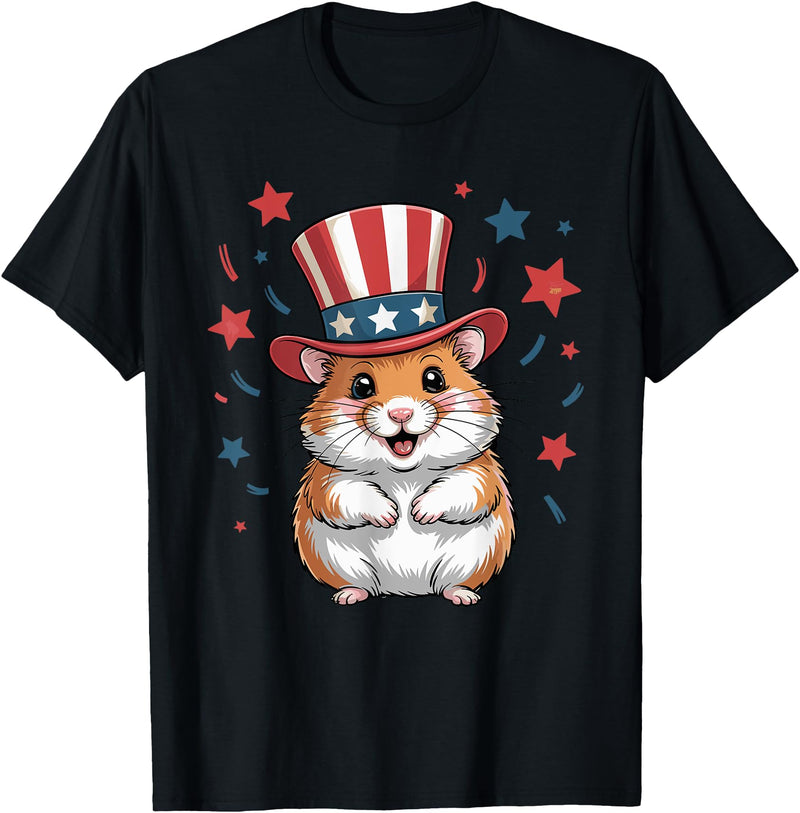 Patriotic Hamster Animals Lovers Independence 4th of July T-Shirt - Black