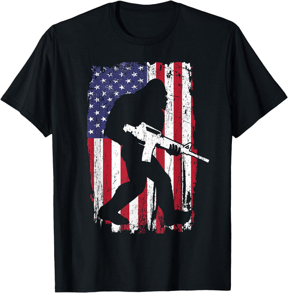 Bigfoot Gun Owner USA FLag Bigfoot 2nd Amendment Right to Bear Arms Gift Gun Owner T-Shirt - Black