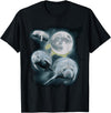 Manatee Howling Moon Manatee Sea Cow Three Manatee Howling At The Moon T-Shirt - Black