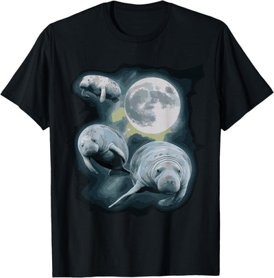 Manatee Howling Moon Manatee Sea Cow Three at the Moon T-Shirt