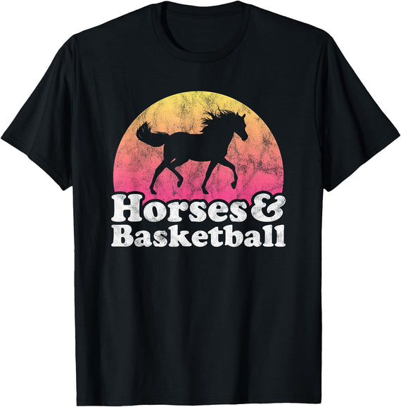Horses and Basketball Apparel Co Horse and Basketball Women or Girls Horses T-Shirt - Black
