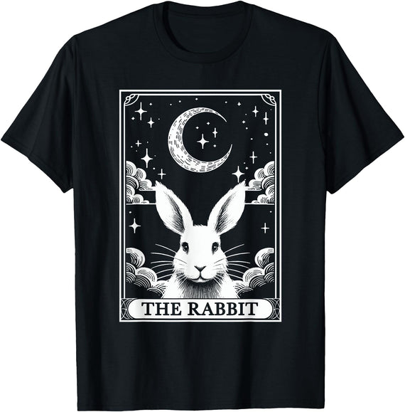 Retro Bunny Mom Lover The Moon Halloween Tarot Card Vintage Crescent Moon Rabbit Animal Lovers T-Shirt - Black